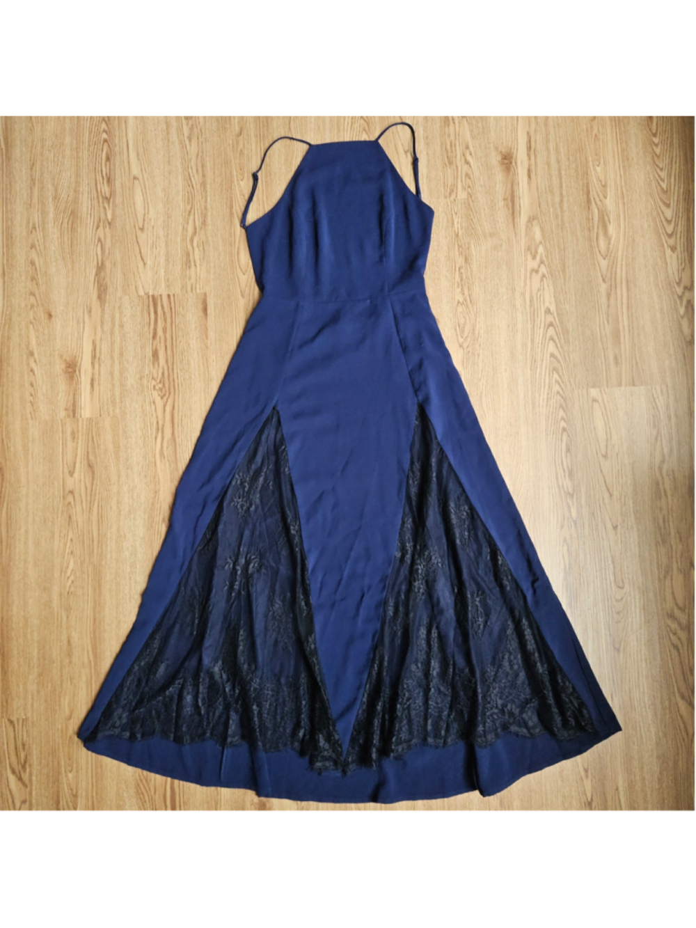NBD Revolve Navy Black Lace Panel Open Back Maxi Dress Womens Medium Night Out